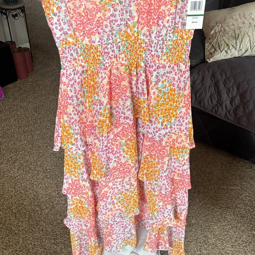 Sam & Jess Women's Floral-Printed Smocked-Waist Tiered Midi Dress Size L Spring - Picture 4 of 8